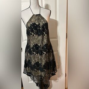 Sky Women’s Sexy Lacey Asymmetrical Dress Hi Low Medium  Black Lined Halter NWT